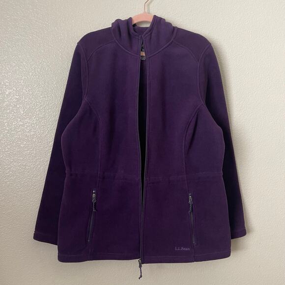 LL Bean Jacket Womens XL Purple Polartec Recycled Fleece Hooded Full Zip Pockets - Picture 4 of 13